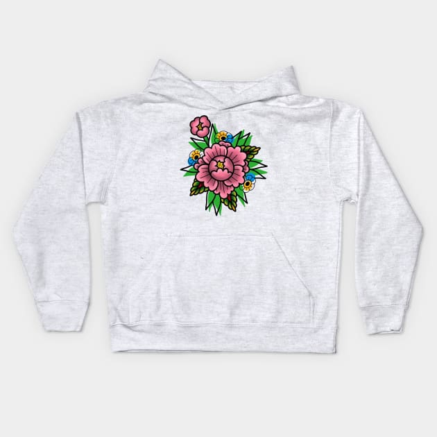 Peony Tattoo Kids Hoodie by Jahaziel Sandoval